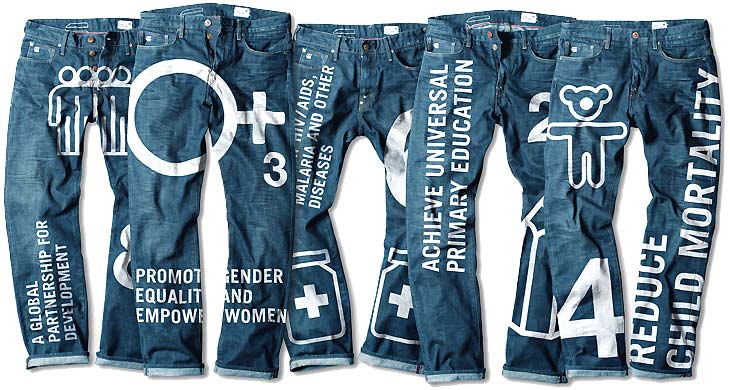 The Amsterdam headquartered international denim brand G-Star Raw supports the eight United Nations Millennium Development Goals (MDGS) to bring extreme poverty down until 2015 by presenting specially designed art objects in the main store window of 162 G-Star stores worldwide. Visitors of the G-Star website are invited to take action and send their idea to end poverty to world leaders.
