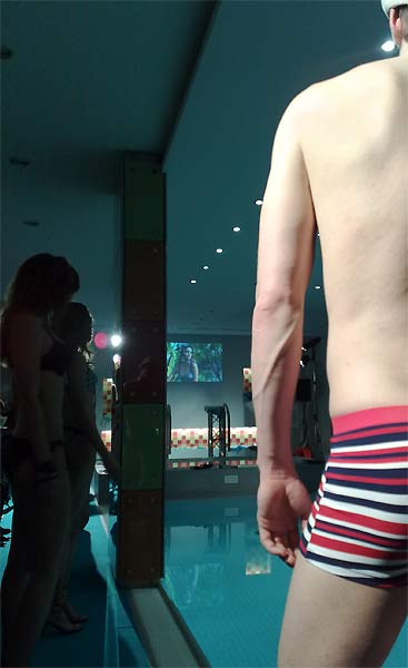 fig.: Male model in 'Club Azur' short in ginger stripe by Skiny, SS2010. I have taken the picture with the camera of my mobile phone. 