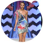 The Londoner designers presented the new SS2010 women's wear collection 'Neo-Pop' with the label's signature digital prints; this year the illustrations are inspired by the provocative art made of pop-kitsch by Jeff Koons and the sexy black/white images of photographer Herb Ritts...